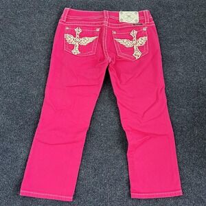 Miss Me Cuffed Capri Jeans Womens 27 Bright Pink Denim Low Rise Rhinestone Wings